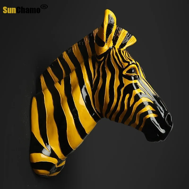 

Home Decoration Accessories Furnishing Animal Spot Horse Pendant Wall Above The Mural Decorations Zebra head statue sculpture