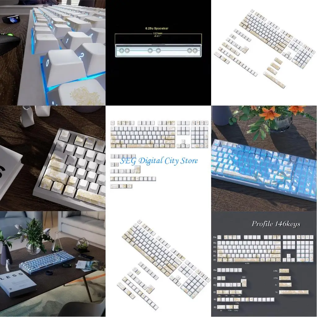 

U75B PBT Platinums Embroidery Keycap Set Side Backlit Keycap for Mechanical Keyboard