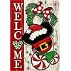 Welcome Christmas Santa Decorative Garden Flag, Xmas Peppermint Candy Wreath Ornament Yard Outside Decorations, Winter Holid jjp