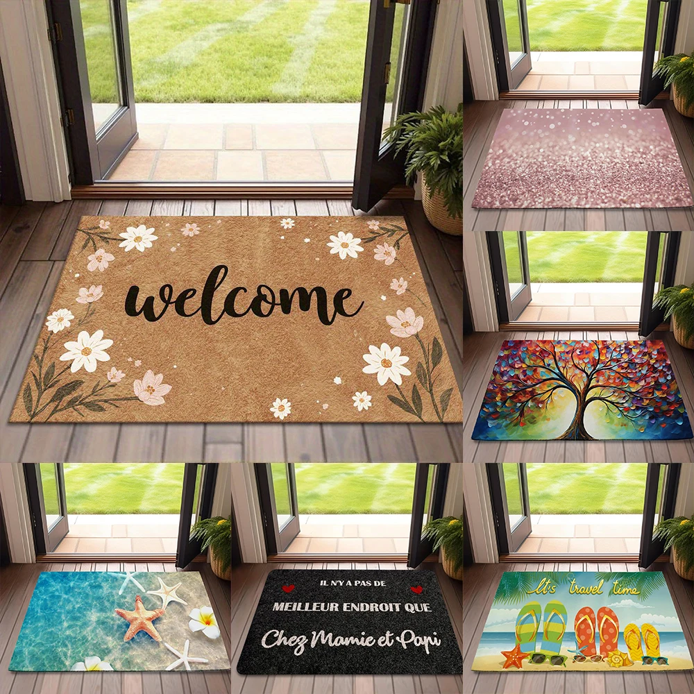 2D Flat-1pc  Flip Flop Travel Doormat , Suitable for entrance, kitchen, living room, rectangular carpet decoration.