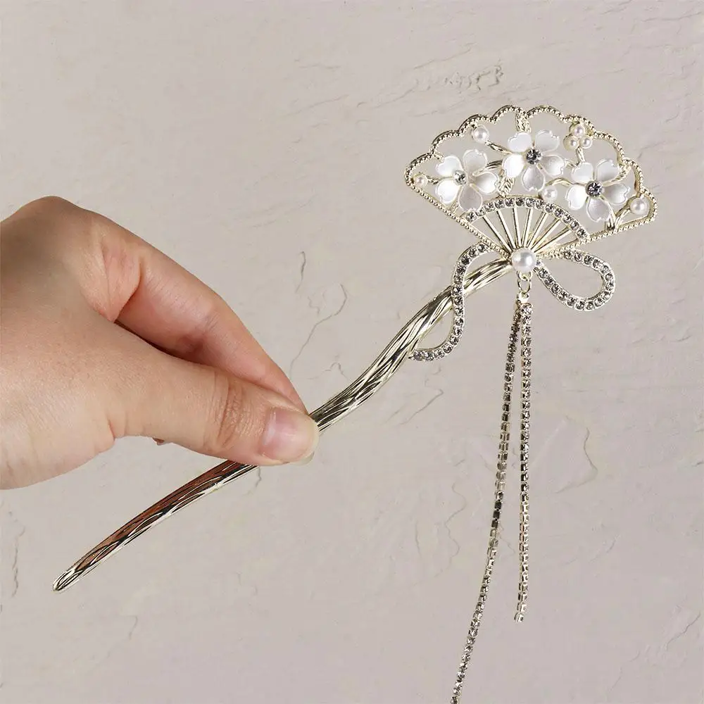 

Elements Fairy Accessories Hanfu Step Shake Antique Style Hair Stick Retro Temperament Hairpin Ancient Fan Fringe Hairpin