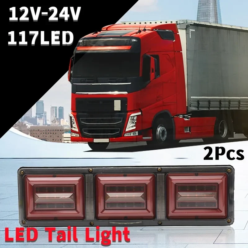 2Pcs 12V-24V 117LED Tail Light Car Rear LED tail light with strobe Flowing Turn Lamp Left License Plate Light for Trucks