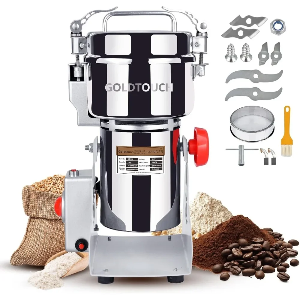 

750g high-speed electric grain mill grinder, 2800w 110v stainless steel flour mill makes gluten free flours, grain mill for hom
