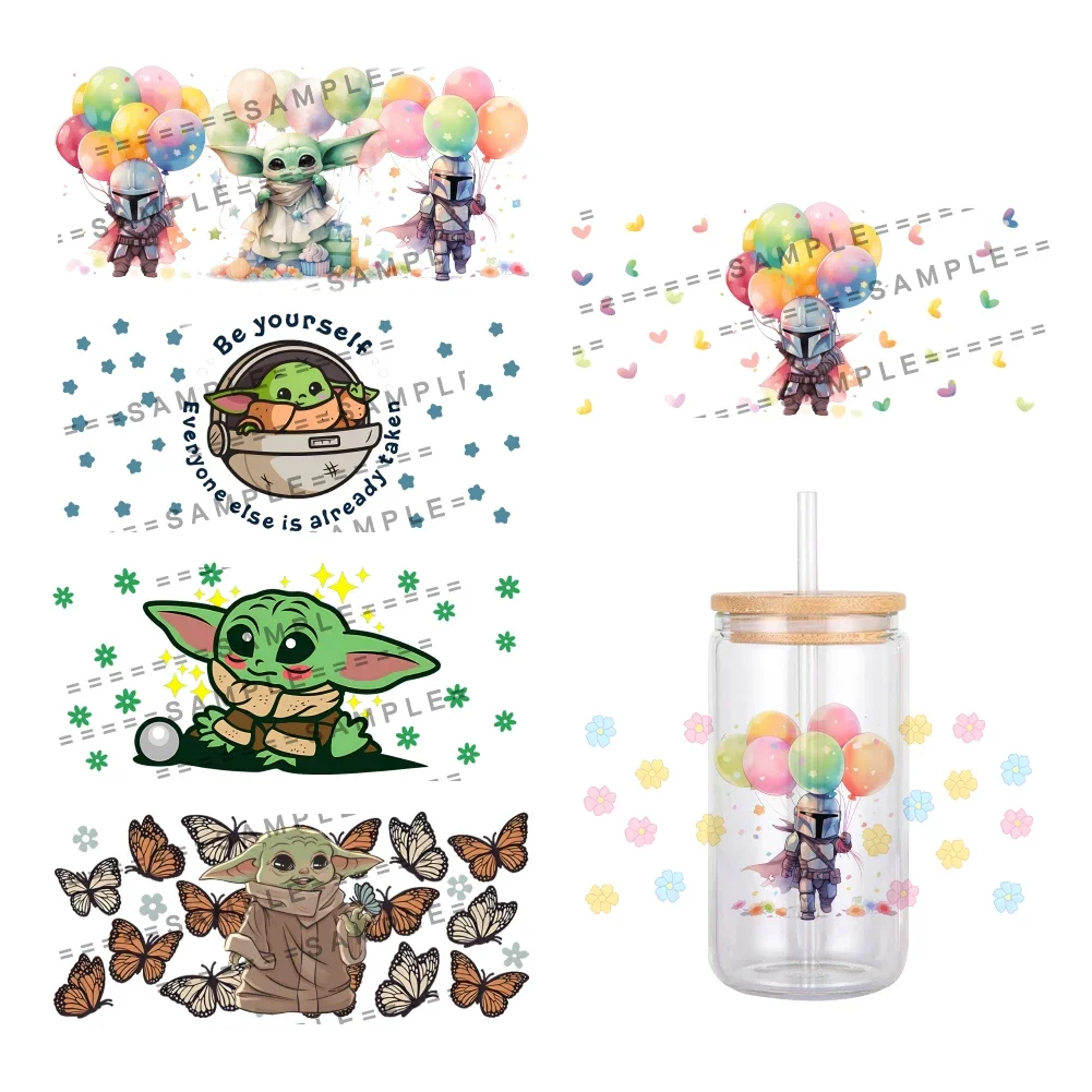 Hot-selling Disney Design Catoon Baby Yoda Pattern UV DTF Sticker Waterproof Transfers Decals For 16oz Glass Cup Wrap Stickers