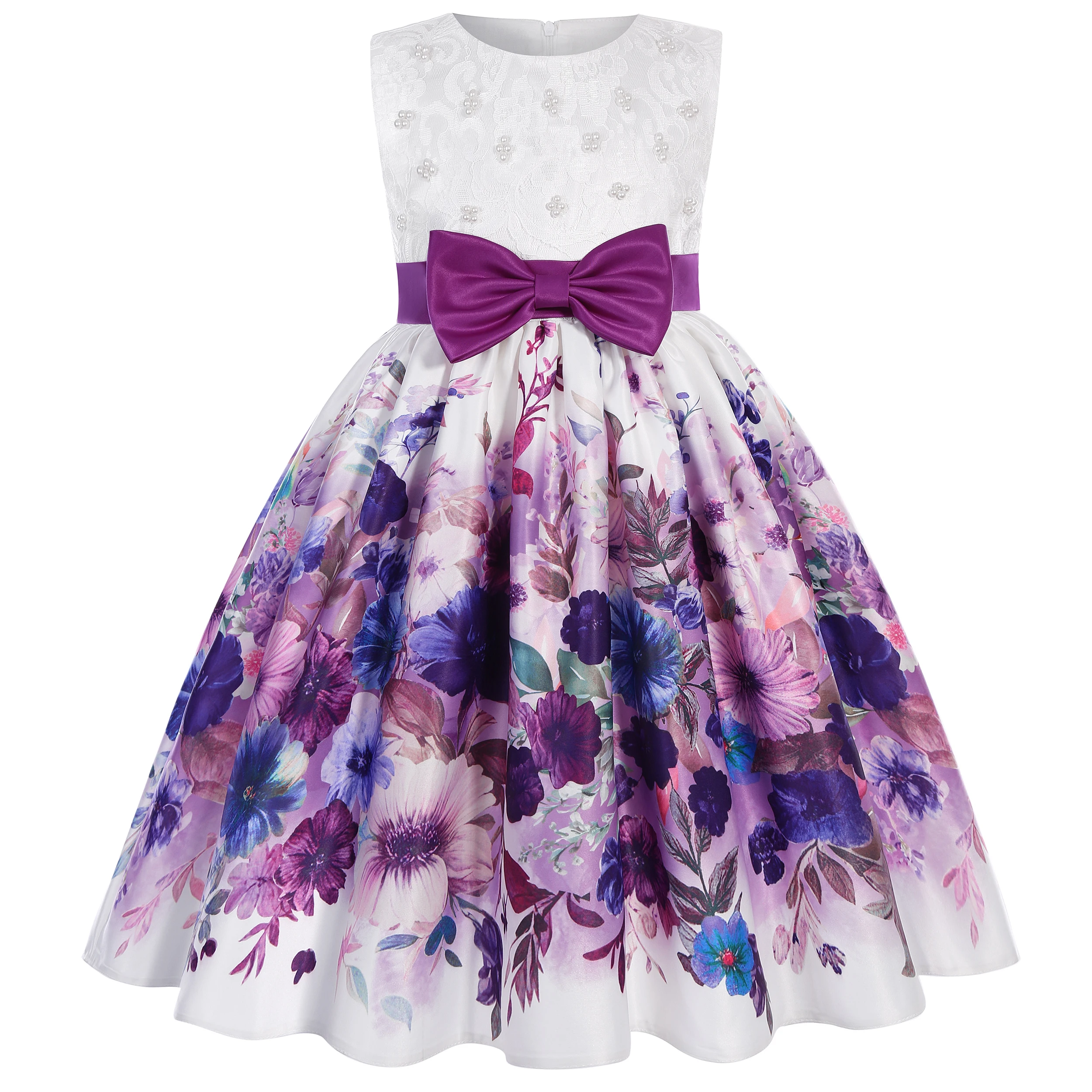 Beaded bow princess dress performance outfit, birthday party ball gown, graduation ceremony flower girl dress