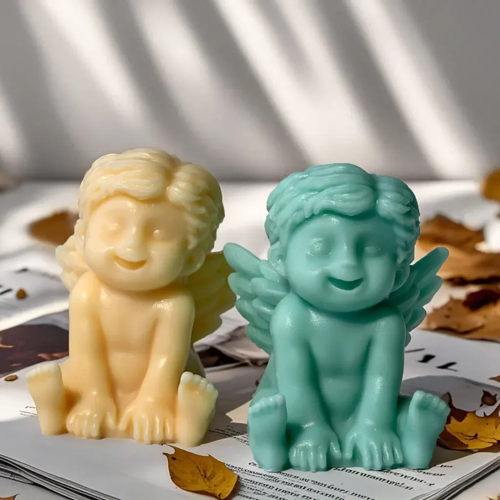 طفل الملاك شمعة الجص قالب صابون يدوي الصنع كريستال الملاك الصغير مع الجناح الايبوكسي الراتنج قالب قالب قالب من السيليكون