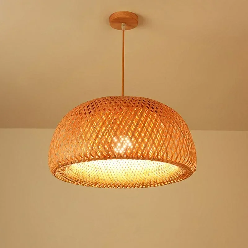 Bamboo Lantern 38/45cm Pendant Lamp Natural Rattan Wicker E27 Chandeliers Hand-Woven Lampshades Lighting Fixture Hanging Light