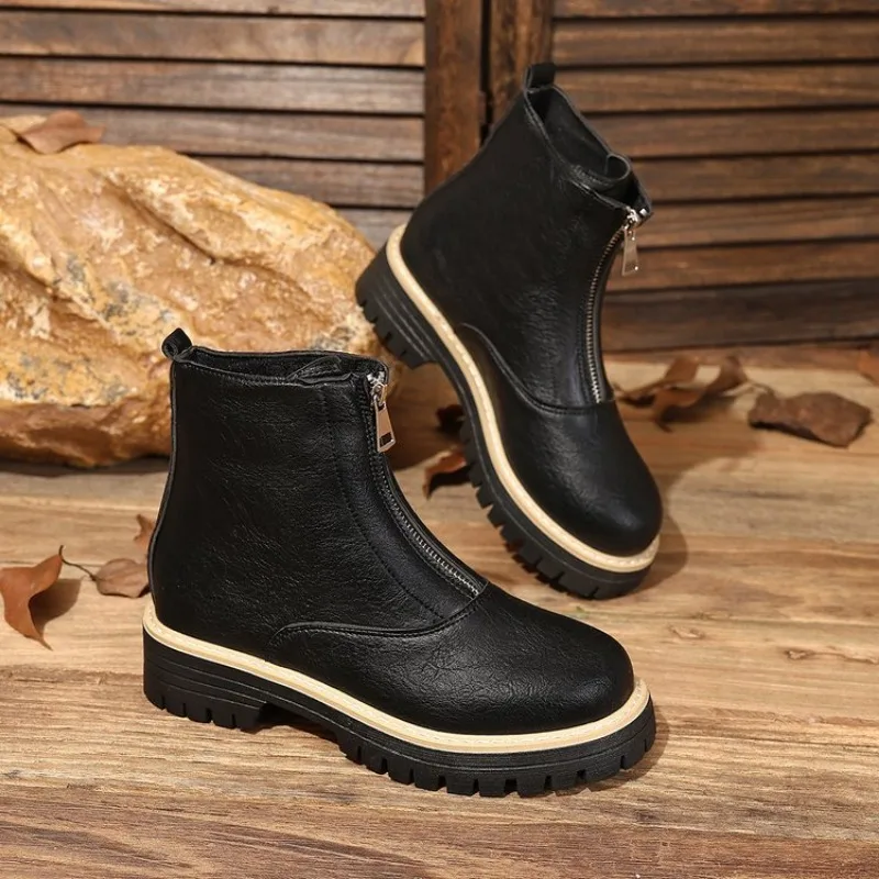 

New Women's Platform Shoes Autumn Round Toe Side Zipper Ankle Boots for Women Casual Sneakers Outdoor Women's Platform Boots 43