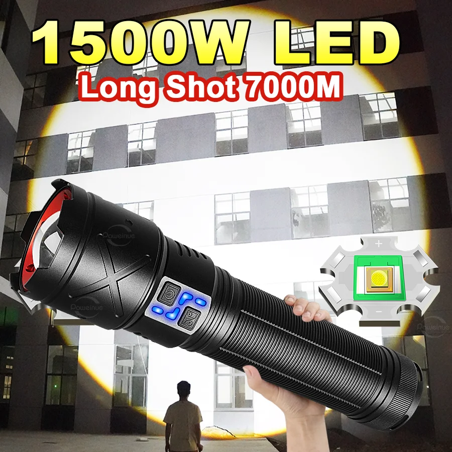 

2026 New1500W LED Flashlight Super Bright USB Charging Zoom Flashlight Tactical Flashlight for Camping Fishing and Work Lighting