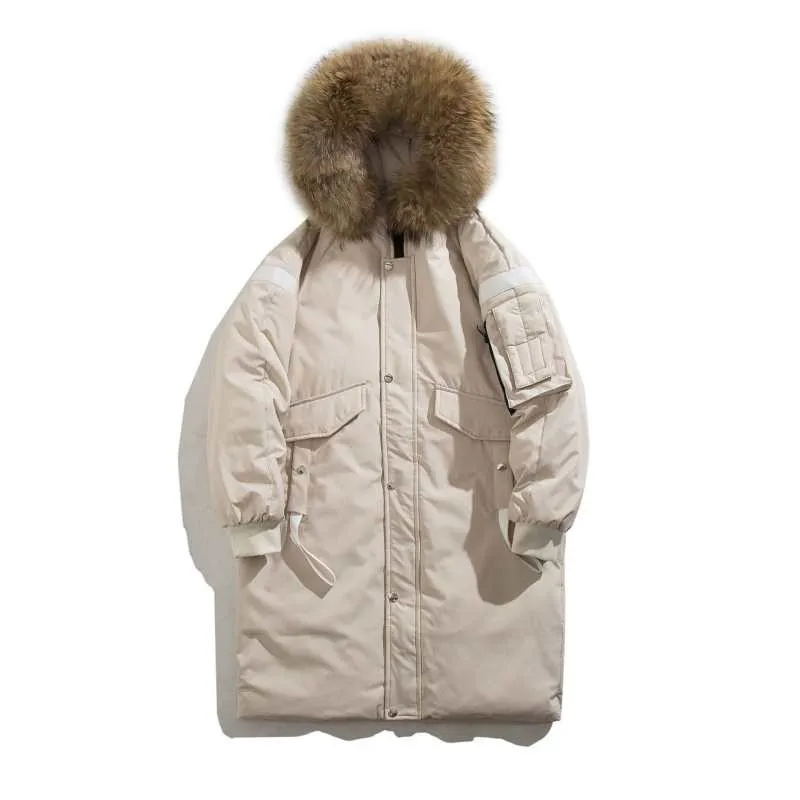 

New Men Down Jacket Thicken Long Parka Coat Hooded Warm Lengthen Parka Coat White Duck Down Male Winter Overcoat