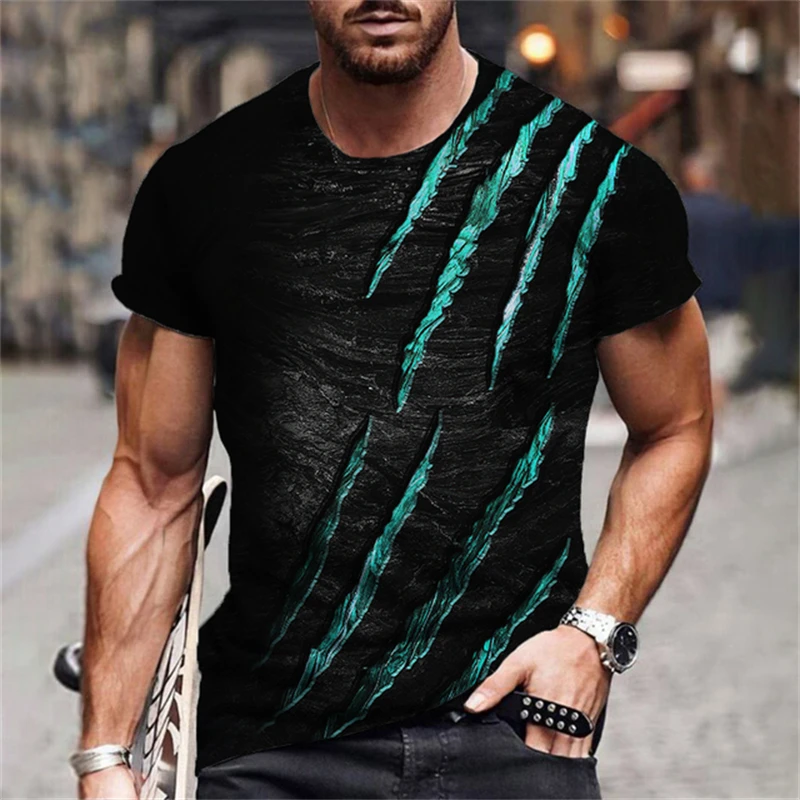 Sommer T-Shirt Herren Scratch Print Retro High-End und vielseitige bequeme und modische High Street Style Herren hemd