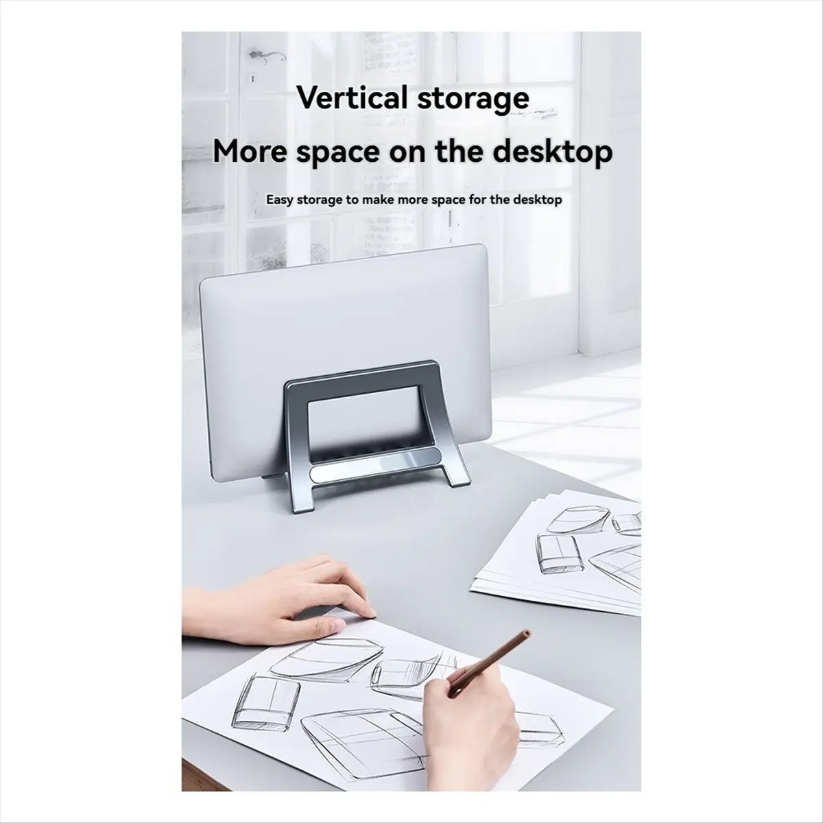 A46U Vertical Laptop Stand Universal Desktop Stand Laptap Dock for Foldable Tablet Support Holder Silver