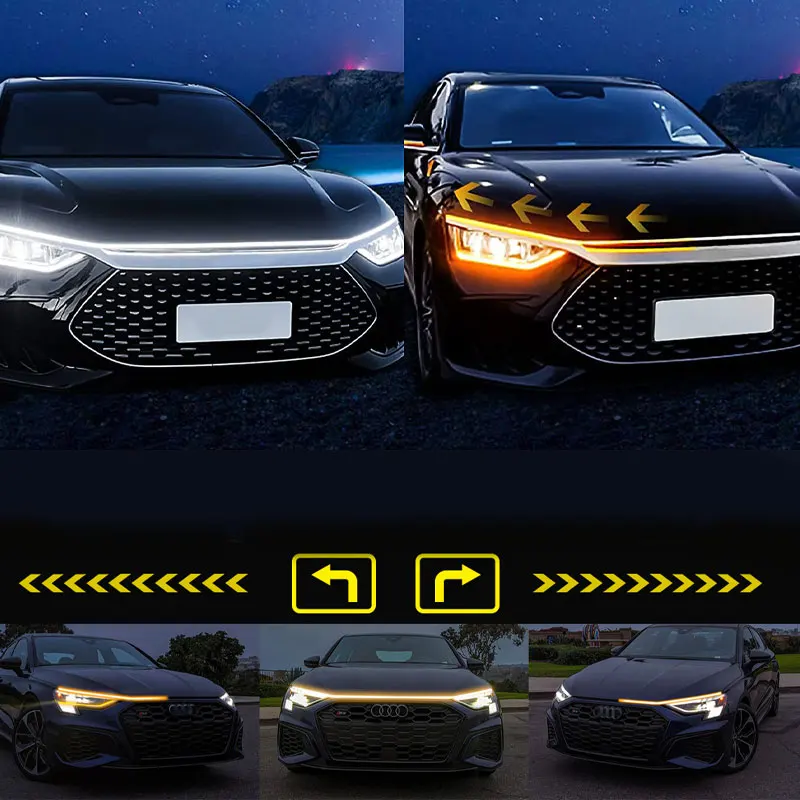 

1PCS Car Dynamic Start Scan With Turn Signal Light Auto Ambient Daytime Running Light DRL Hood Light Strip Headlight Strip 12V