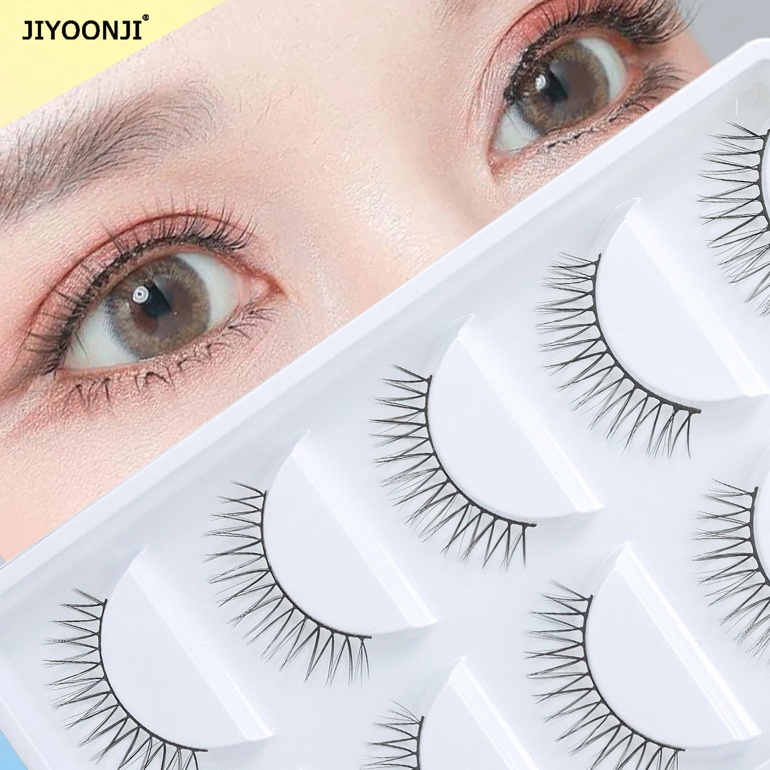 Natürliche falsche Wimpern, 5 Paar V-förmige lange schwarze Stäbe, geeignet für Arbeit/Datum