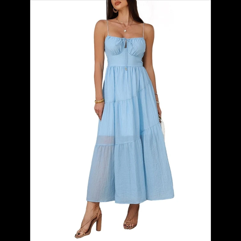 Women Casual Dress Solid Color Spaghetti Strap Spaghetti Strap Fashionable High Quality New Arrival Trendy Comfortable Premium