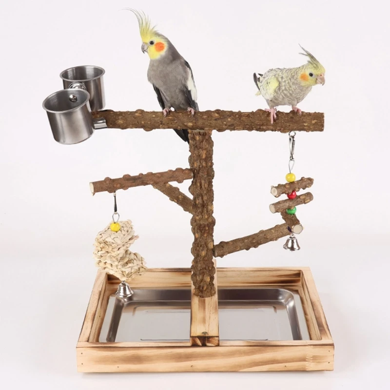 

Bird Swing, Parrots Cage Toy, Wooden Swing with Toy Tray Feeding Cups Training for Small Size Birds Parrots Dropshipping