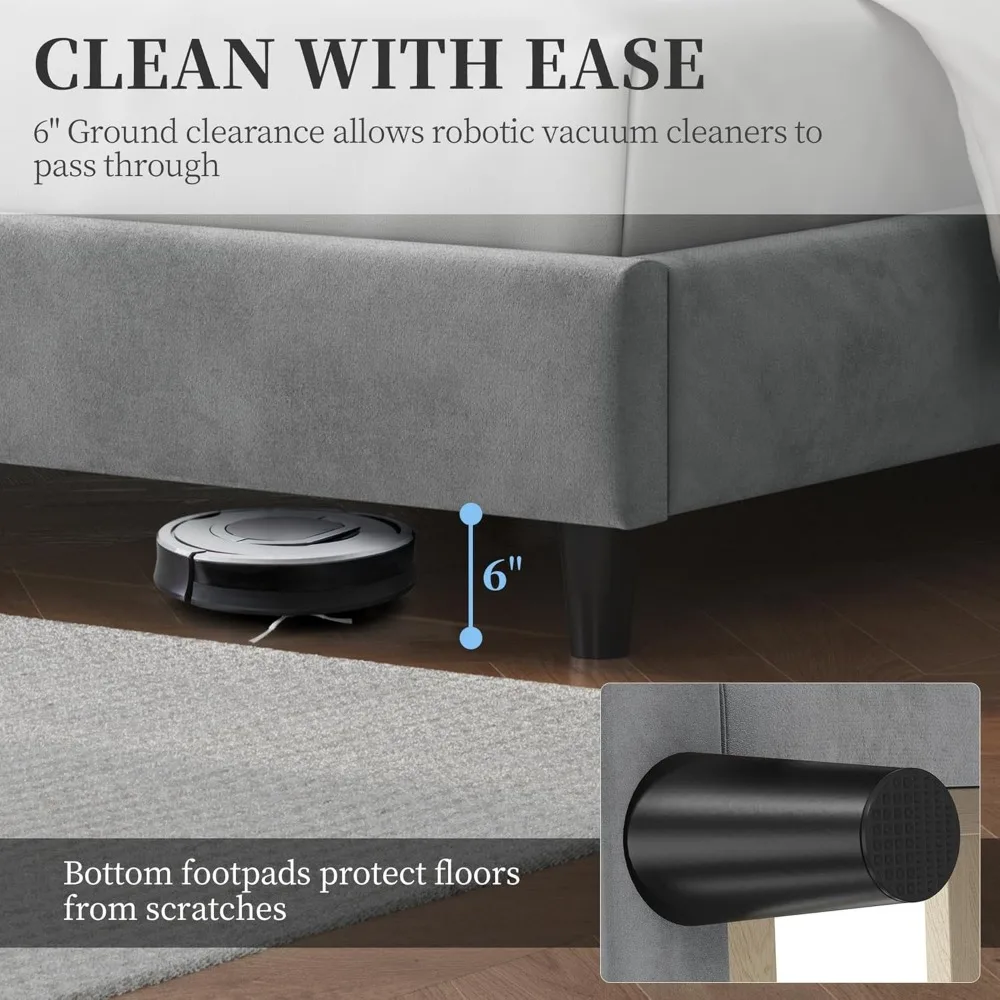 سرير بمنصة منجدة بإطار سرير مع جانب جناح/دعم شريحة خشبية/لوح رأسي معنقدة مع جانب جناح/أساس مرتبة