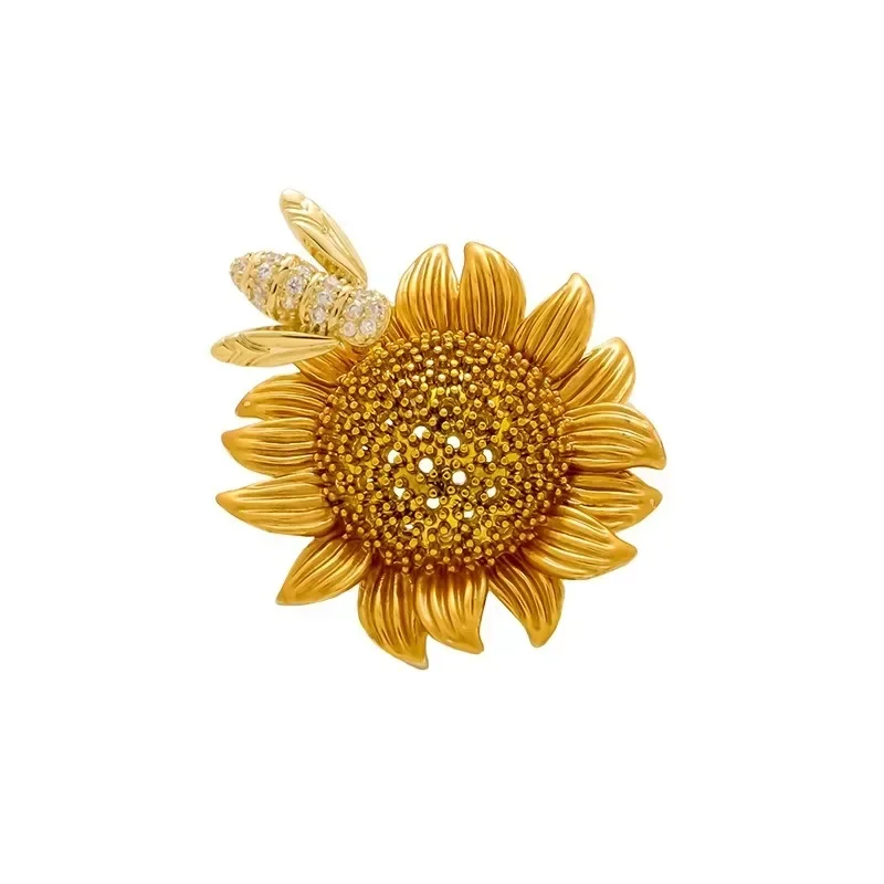 Estilo chinês animado pequena abelha girassol broche feminino nicho na moda broche temperamento metal peito flor acessórios de roupas