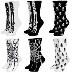 Nuovi calzini casual da donna Calzini di Halloween Calzini lunghi cosplay creativi Bone web Calzini da uomo Calzini neri/bianchi Calzini da coppia Taglia 37-44