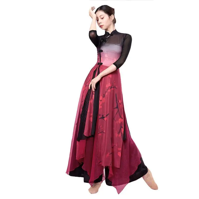 Robe de danse chinoise qipao classique, élégante, danse du vent, gaze dangme, robe de danse folklorique, robe d'entraînement, nouveau