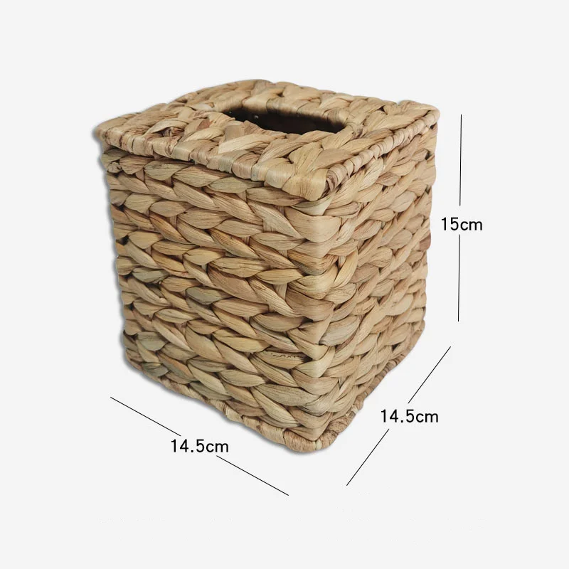 Water Hyacinth Woven Tissue Box Rattan Woven Lid Sanitary Paper Box Household Living Room Pumping Paper Box Storage