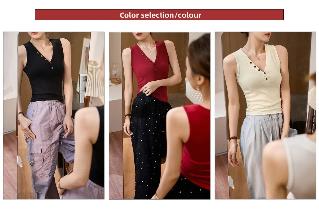 Gilet retrò con scollo a V per cinturino base snellente estivo senza maniche da donna