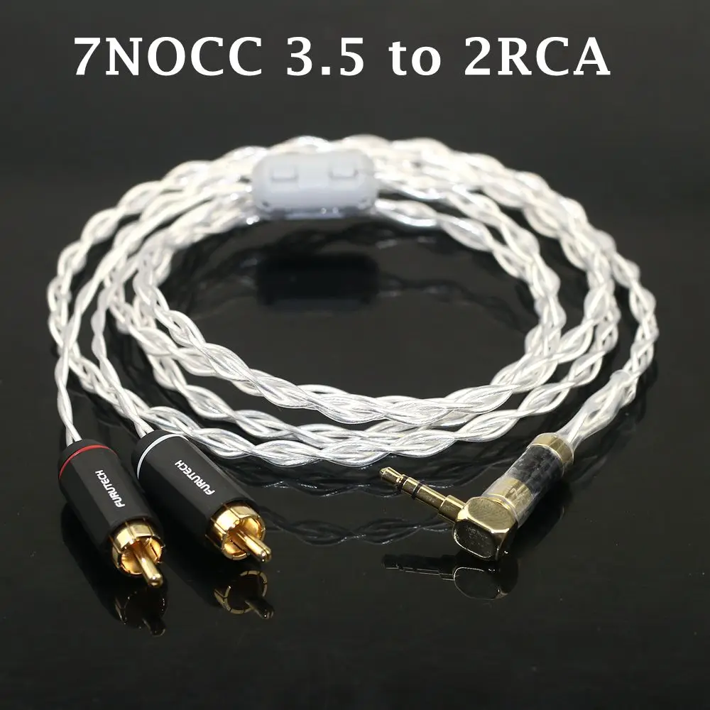 Hi-fi 7NOCC Sterling Silver 4-core mobile phone computer audio cable Double Lotus head one minute two audio cable 3.5mm to 2RCA