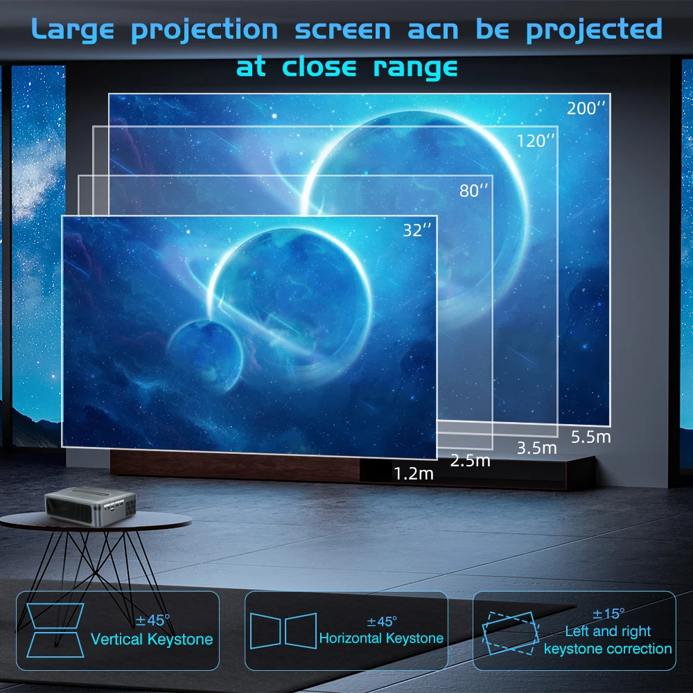 جهاز عرض LED مع واي فاي مزدوج ، جهاز عرض منزلي ، أندرويد ، صوت مزدوج ، دولبي ، صوت ، فيديو 4K ، 8K ، لومن ، X1 ، 2 GB ، 16GB ، #4