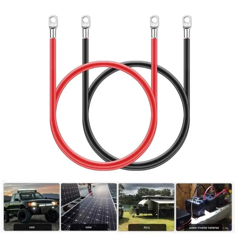 2Pcs 5AWG  Battery Inverter Cable with Lugs for Solar RVs, Car, Boats