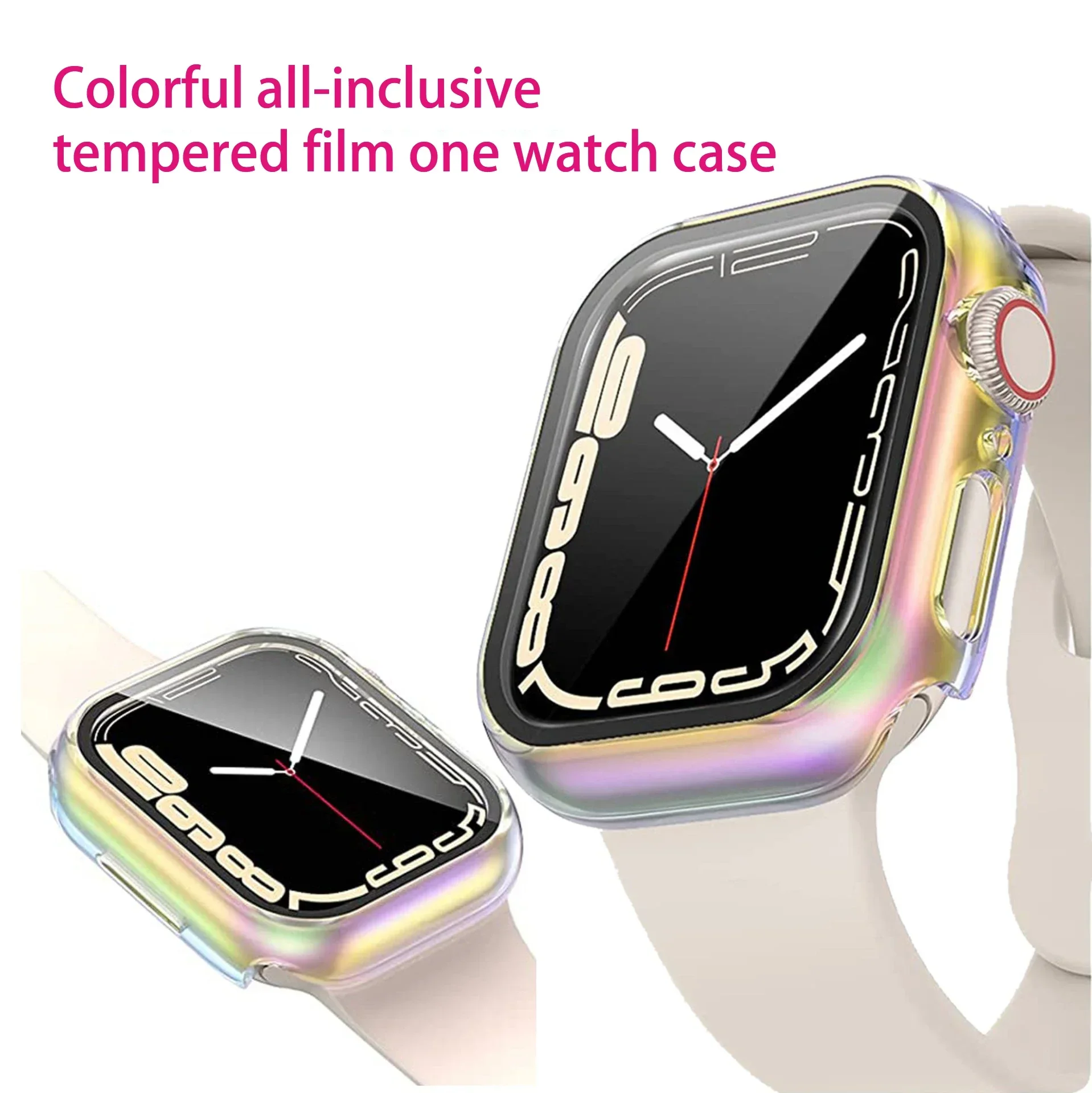 PC Colorful Watch Case Built-in Tempered Glass for Apple Watch 45 40mm 44mm 41mm IWatch Series 9 8 7 6 SE 5 Coverage Cover Shell