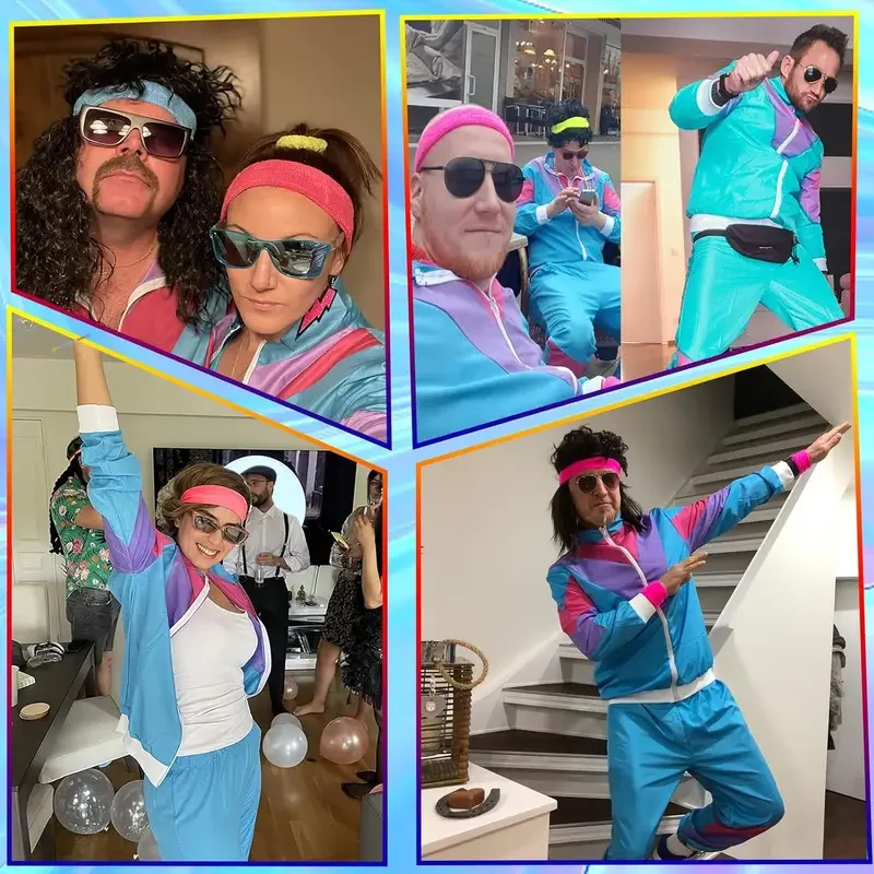 MN1 anni '80 anni '90 costumi in maschera per uomo coppie stag do outfit vestire hip hop retrò tuta giacca per adulti hassle 9 * JY