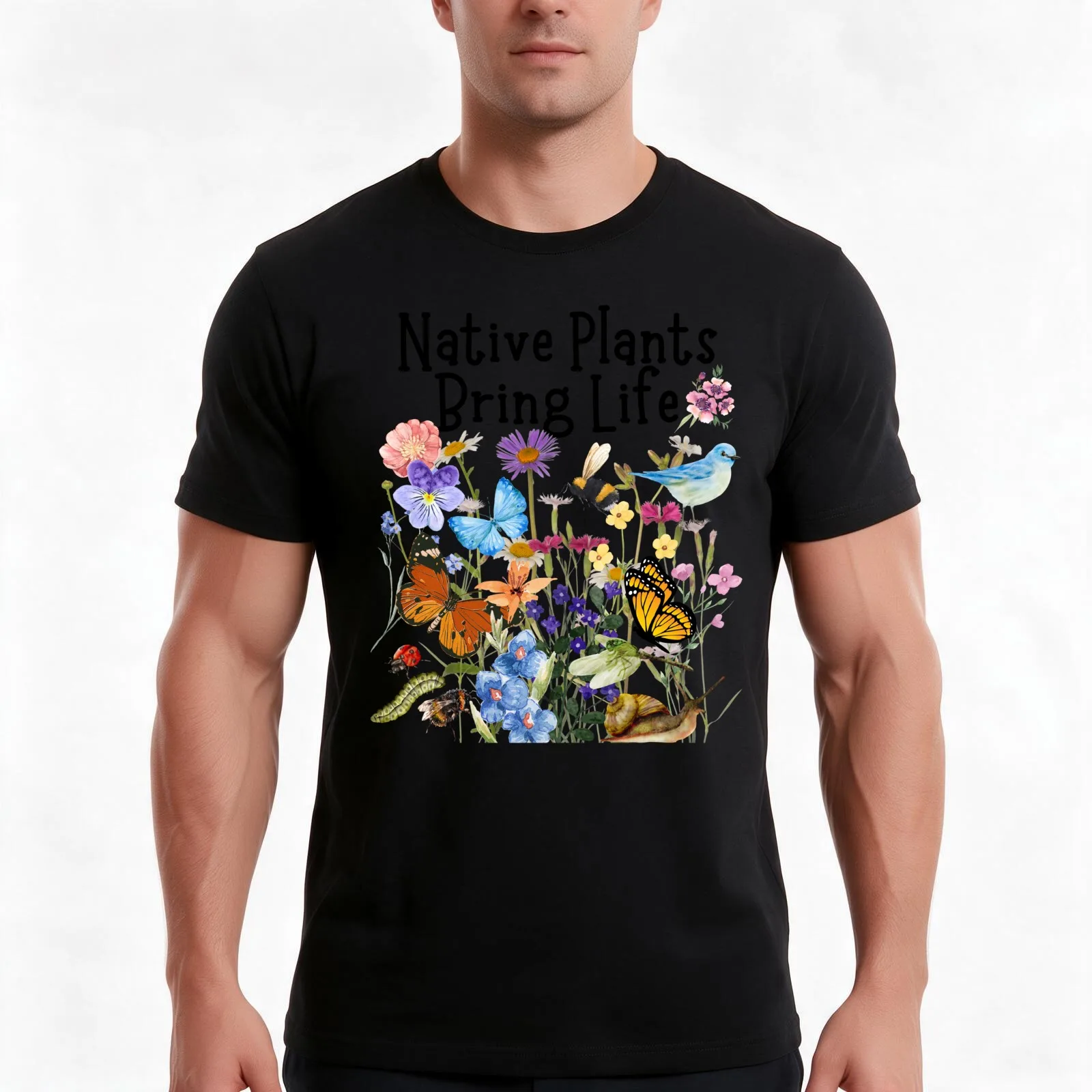 Native Plants Bring Life Colorful Pollinator Design T-Shirt Summer Casual Cotton Tee Oversized Streetwear Tops 100% Cotton