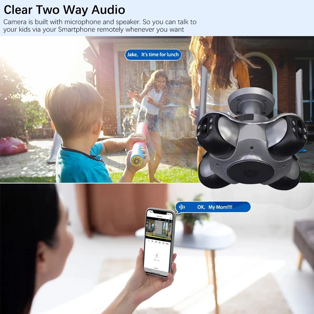 16MP Home Security Outdoor WiFi Camera 4 Lens 4 Screen PTZ CCTV Wireless Surveillance Security Protection  Cam