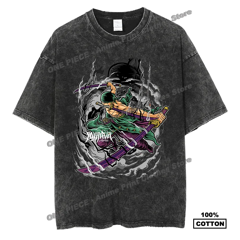 

Anime One Piece Roronoa Zoro Print T Shirt y2k Harajuku Fashion Street styl Men Women Short Sleeve Cotton Vintage Oversized Tees