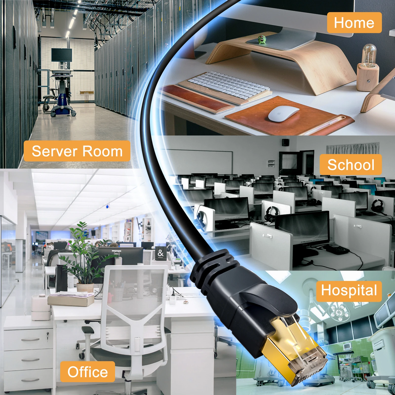 VEECOH CAT7สาย Ethernet 1M ความเร็วสูง10Gbps 600MHz RJ45สาย LAN สำหรับ Router PS5 PS4 TV smart Home PVC ทองแดง Core