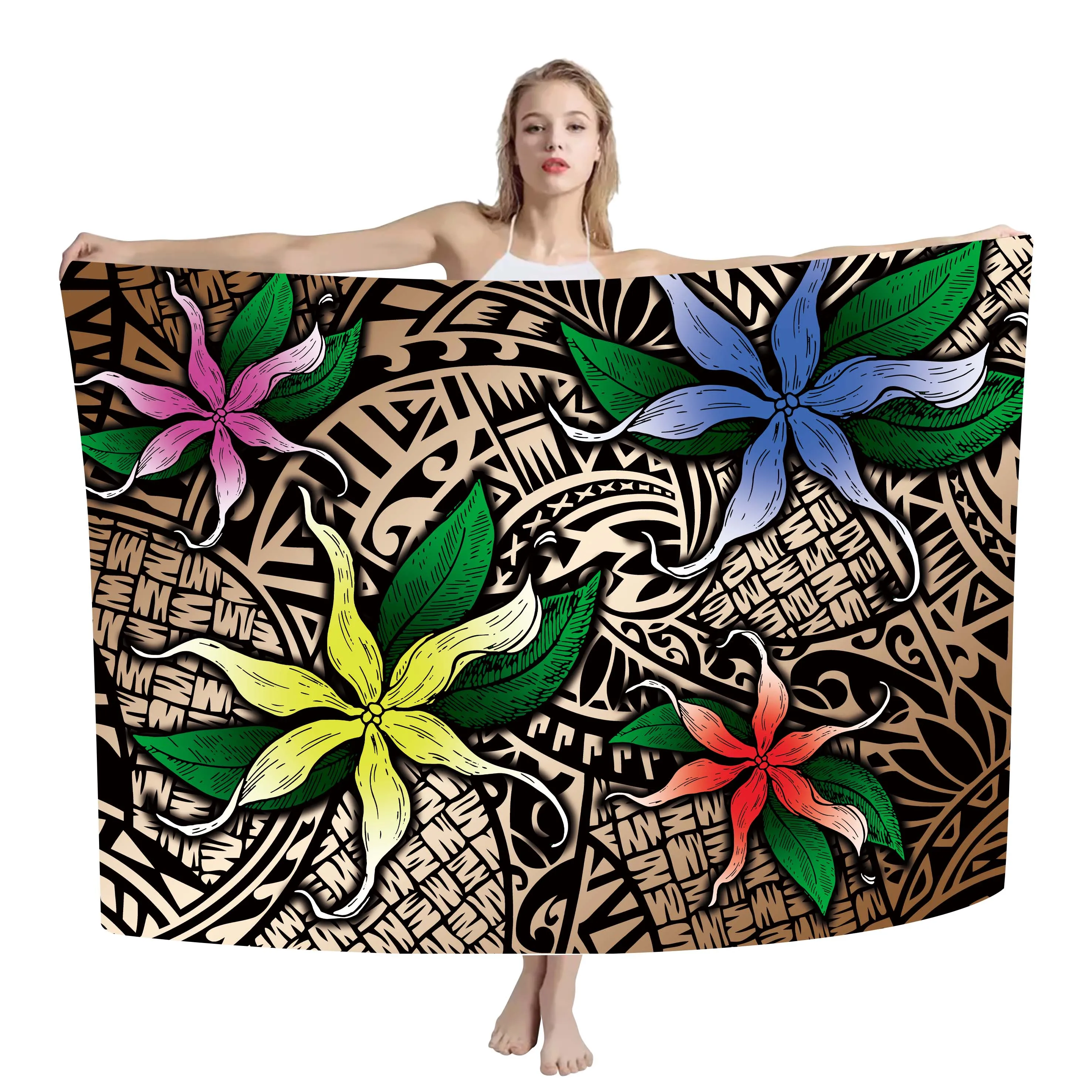

Custom Fashion Design Printed Sarongs Wholesale Hawaiian Island Lavalava Sarong Beach Pareo Plus Size Swimsuit Sarong