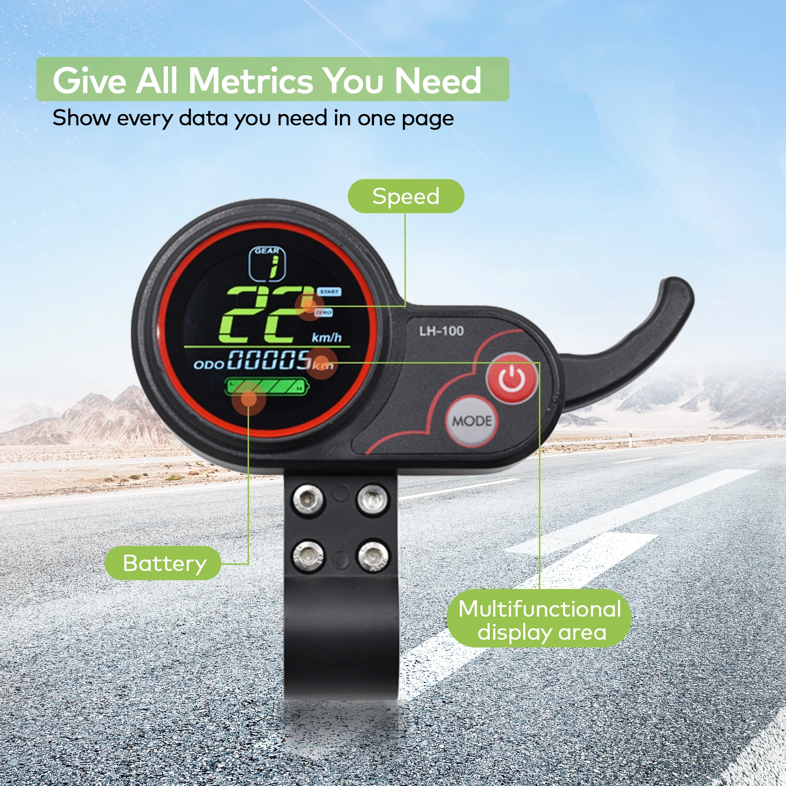 LH100 Electric Bike Computer 24V/36V/48V/60V Waterproof Wired Button Speedometer Electric Bike Digital Stopwatch Odometer