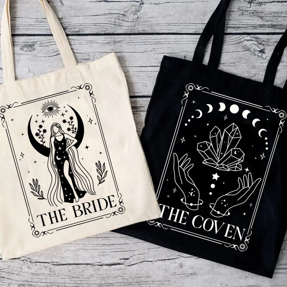 Sac fourre-tout de tarot sorcière pour enterrement de vie de jeune fille, cadeau d'invitation pour demoiselle d'honneur, cadeau de fête prénuptiale effrayant, accessoires pour mariée et coven pour Halloween et mariage