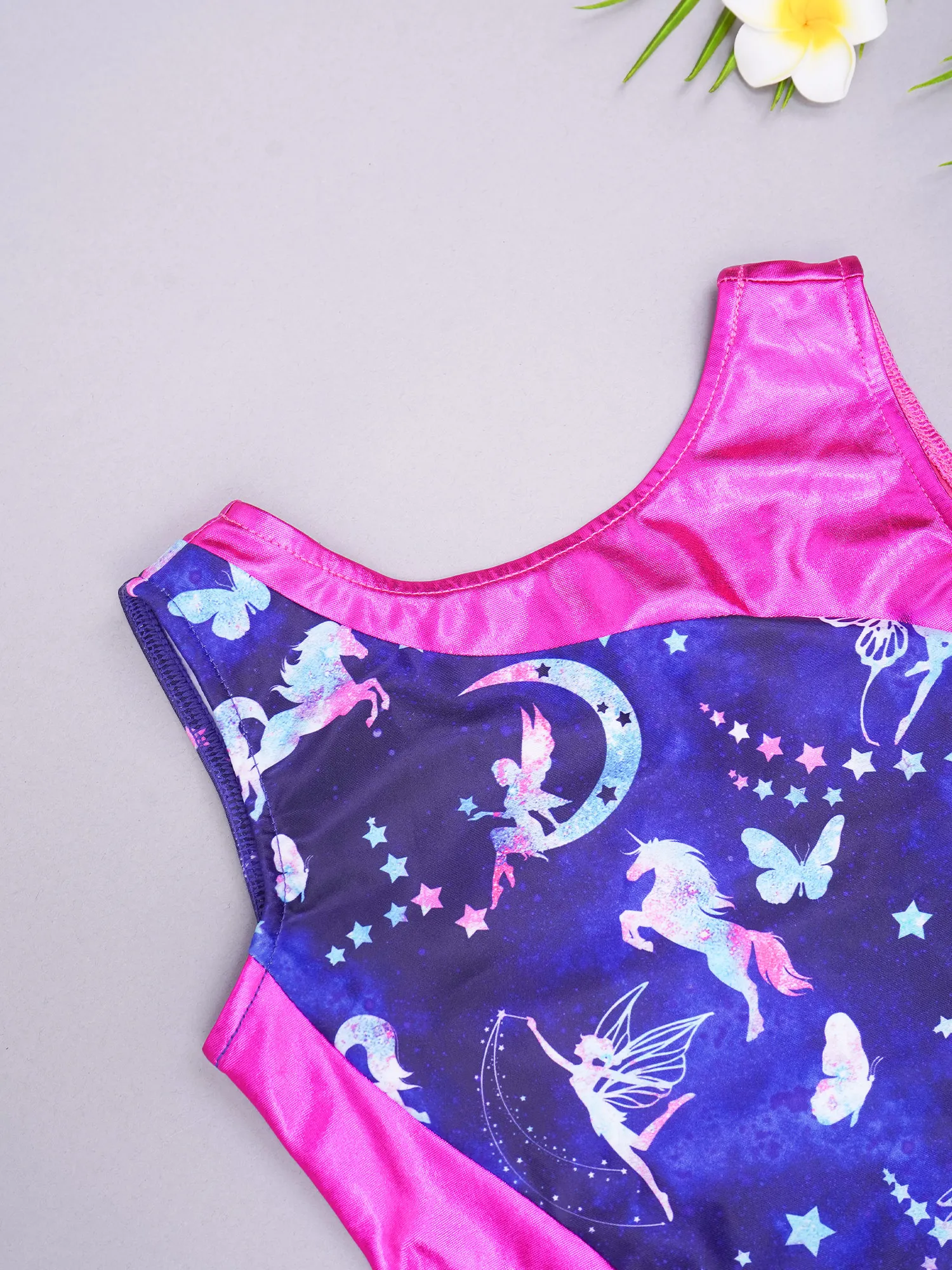 Kids Girls Ballet Gymnastic Leotard Dancwewear Sleeveless Print Bodysuit with Shorts for Dance Yoga Fitness Sports Swimwear