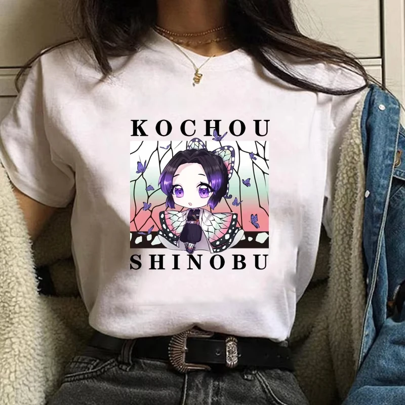 

Kawaii Kochou Shinobu Printed T-Shirt Women's Kochou Shinobu Cartoon Pattern Shirt Women's Cute Kochou Shinobu T-Shirt
