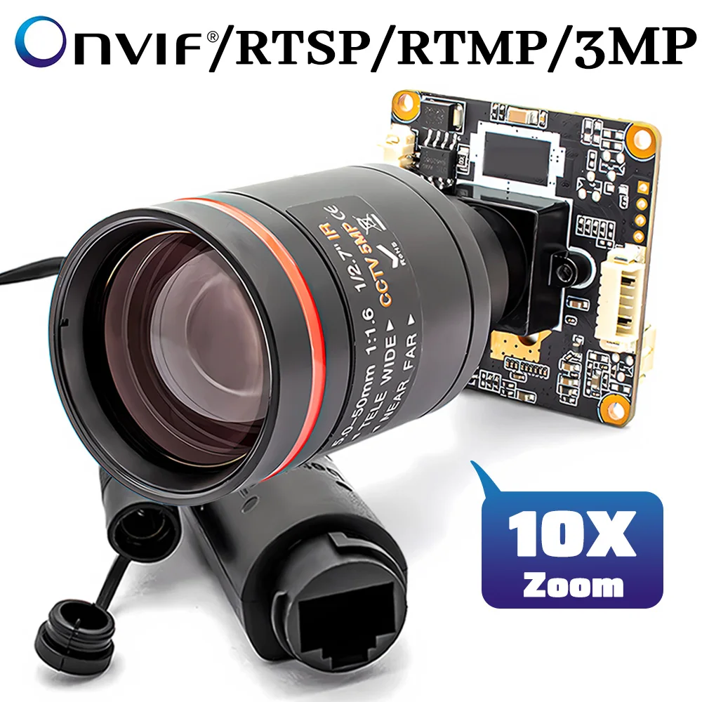 10X Zoom IP Camera Module 3MP 25FPS IMX307 CMOS Support Onvif RTSP RTMP H.265 With 5-50mm Varifocal Lens For POE Security Webcam
