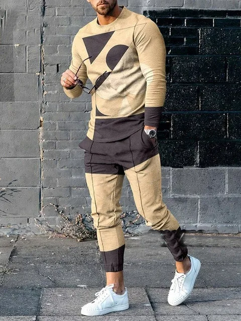 

Разноцветный повседневный мужской костюм Long Sve, осенний сезон, футболка Faion для мальчиков-подростков и длинные брюки, другой материал 00%