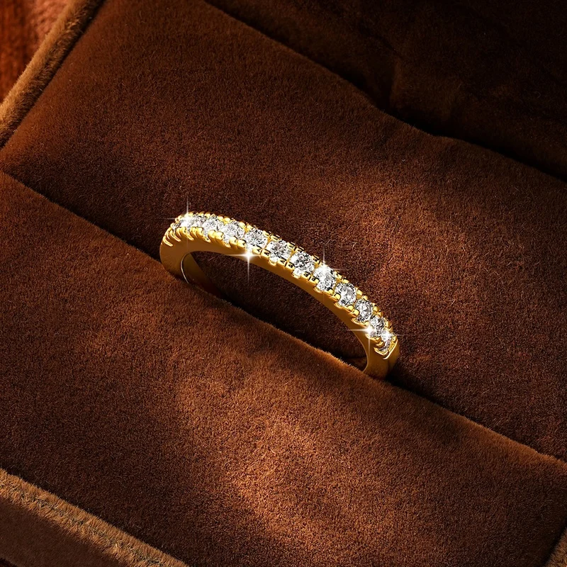 Rrjzz Zertifizierter 2mm D-Farbiger Voll-Moissanit Stapelbarer Halb-Eternity-Ring für Damen Klassischer Imitationsdiamant-Schmuckring – Detail 6