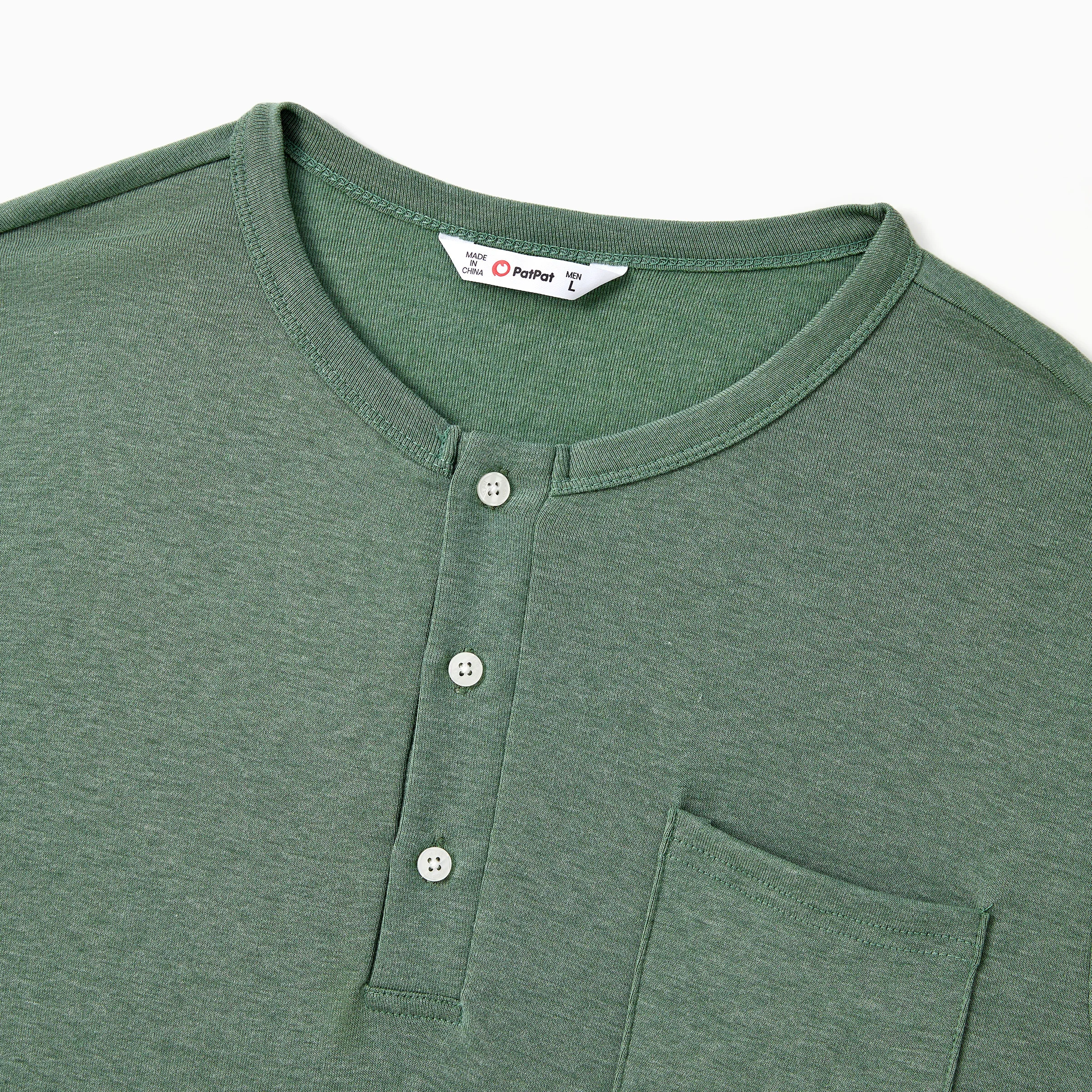 PatPat Family Matching Sets Round Neck Button Solid Color/Raglan-Sleeve Tee or Green Tank Irregular Hem Ruffle Trim Dress