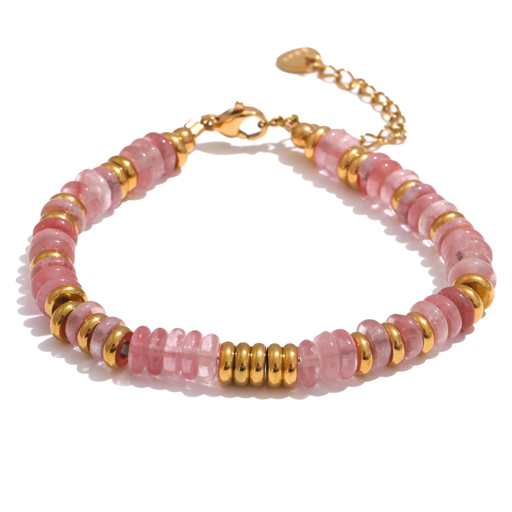 Yhpup Colorful Natural Stone Beads Chain Handmade Bracelet Bangle Waterproof Bohemia Stainless Steel Y2K Trendy Jewelry Gift image 3