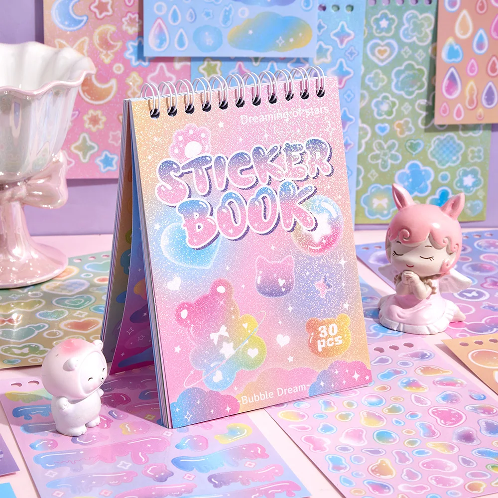 30 sheets Cute Cartoon Laser Colorful Flashing Film Paper Scrapbooking Stickers Book Decorative Material Aesthetic Stickers