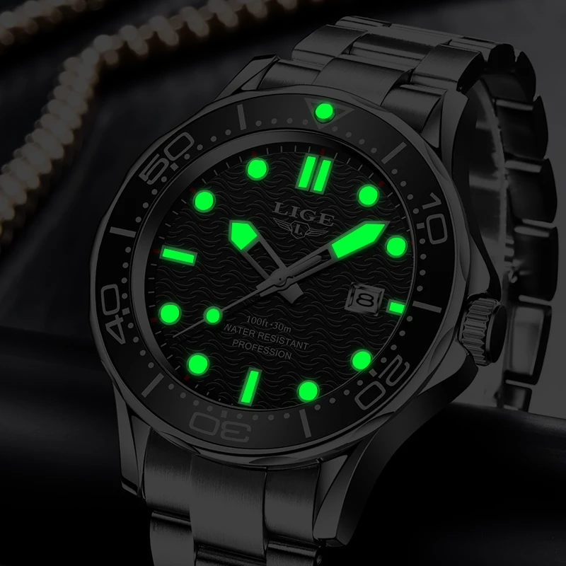 LIGE Men Watch Business Date Watch for Men Luxury Sport Quartz Watches Waterproof Luminous Silicone Wristwatch Relogio Masculino