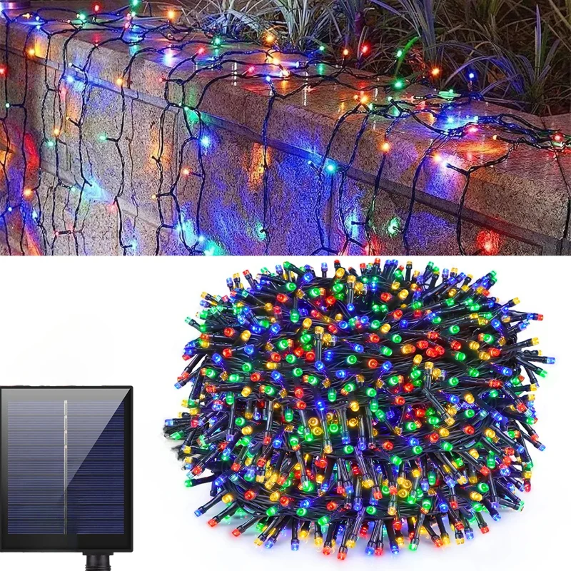 100cM Outdoor Solar String Fairy Light Waterproof Garland Large Solar Panel Fast Charge Lamp for Christmas Party Garden Decor