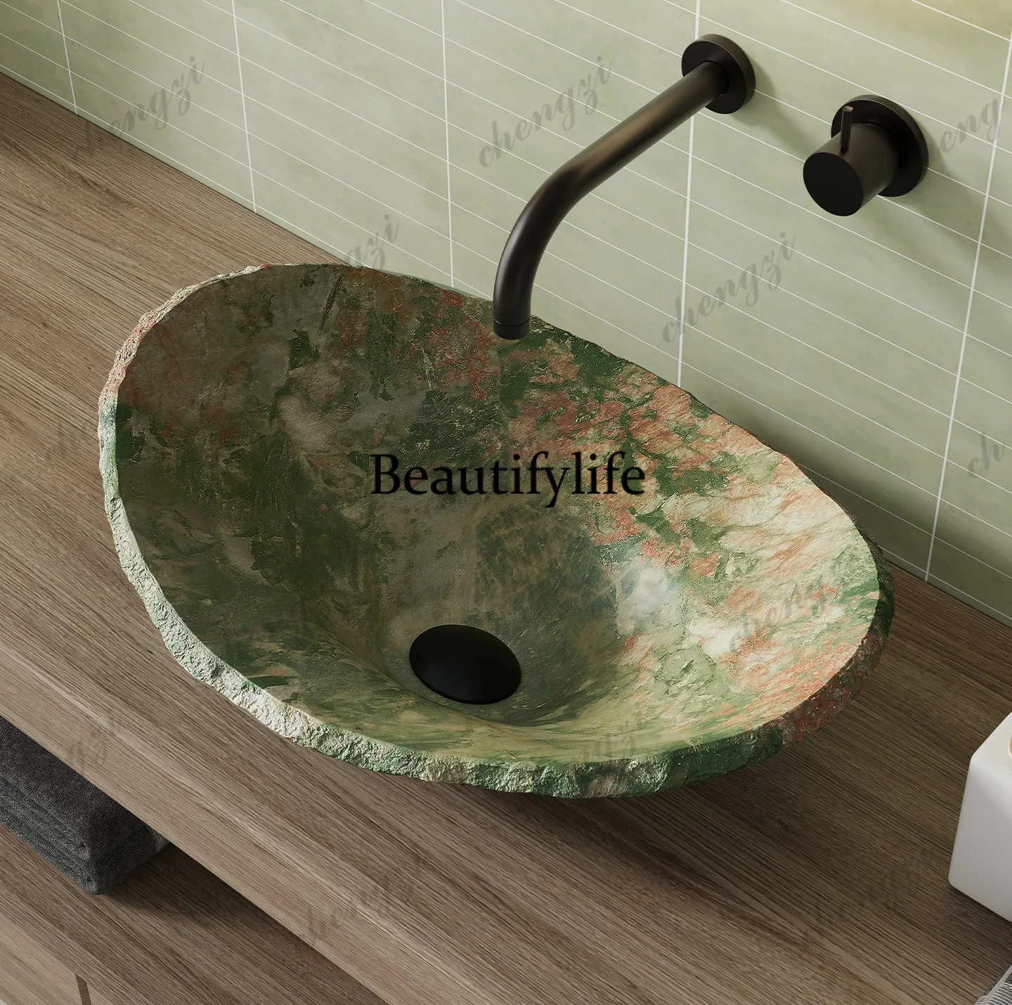 P37 wabi-sandy wind natural travertine art stage wash basin basin Monet Garden Texture Hotel