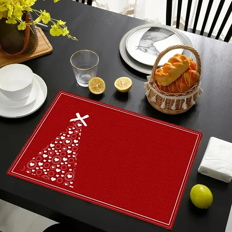 VIKAMA 4/6/8/10 Stück Weihnachts-Tischsets, roter Weihnachtsbaum, Schneeflocken-Design, Urlaub, Esszimmer, Party, Dekoration, Heimdekoration